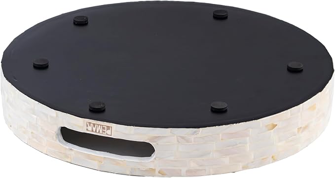 PEMAR 12.6” Decorative Round Serving Tray, Mother of Pearls Inlaid Coffee Table - Image 4
