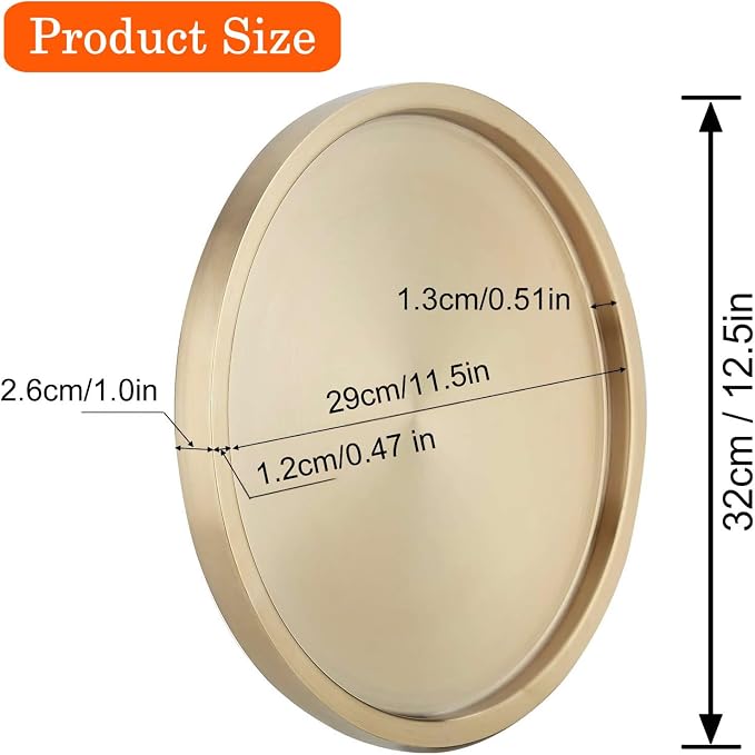 Stainless Steel Round Bar Serving Tray 12.5", Double Wall, Ideal Coffee Table - Image 3
