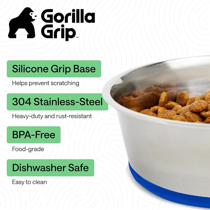 GORILLA GRIP Dog Bowls, Food Grade 304 Stainless Steel, Holds 8 Cups Each Food - Image 2