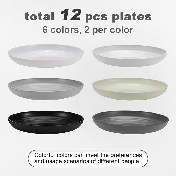 HEYCOME 12 Pcs Unbreakable Deep Dessert Plates Set, 8 inch Reusable Plastic - Image 3