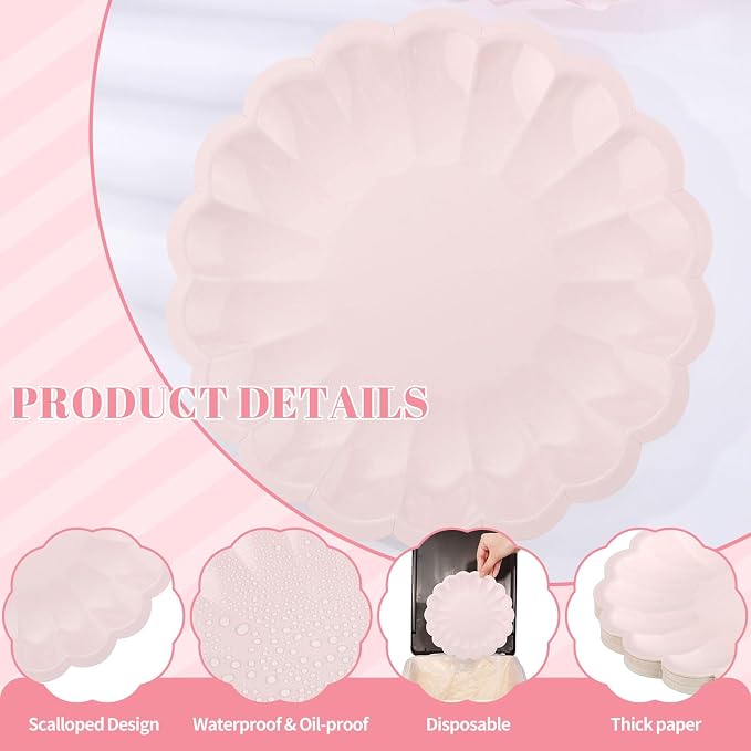 NatNarr 30 Pcs Pink Paper Plates 9.5 In Light Pink Plates Disposable | Heavy - Image 4