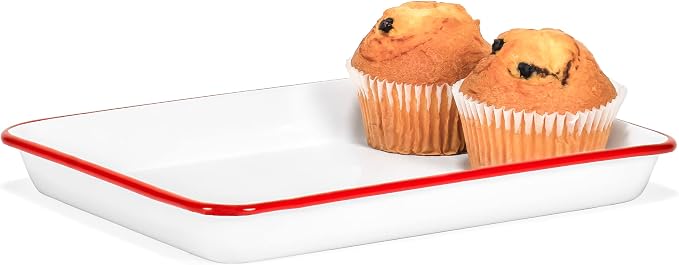 Red Co. 11" x 9" Enamelware Metal Classic 2 Quart Rectangular Serving Tray - Image 5