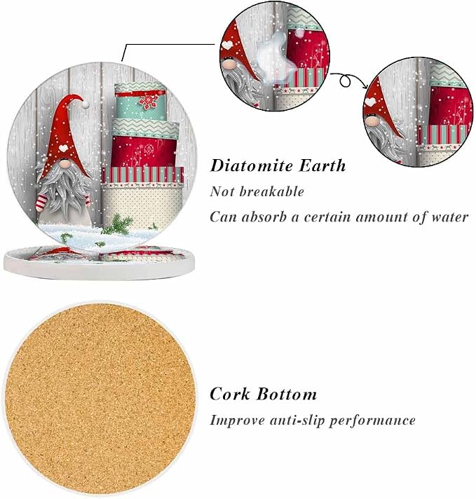 Nordic Christmas Motive Ceramic Coasters Absorbent Drink Coasters Round Ceramic - Image 4