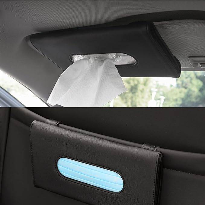 Car Tissue Holder, 2 Pack Sun Visor Napkin Holder, Premium PU Leather, Car Mask - Image 3