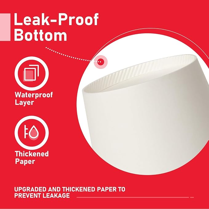 12 oz 300 Pack Paper Coffee Cups, Hot Paper Cups, Thickened Leak-Free White - Image 6