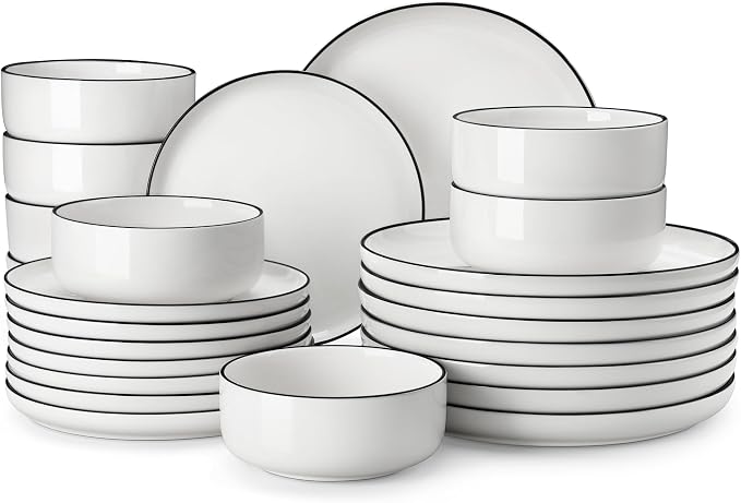 MALACASA Plates and Bowls Sets, 24 Pieces Modern Porcelain Dinnerware Set by MALACASA