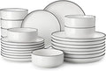 MALACASA Plates and Bowls Sets, 24 Pieces Modern Porcelain Dinnerware Set by MALACASA