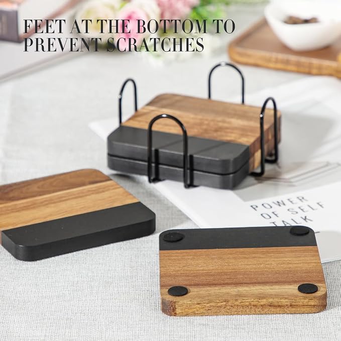 Black Marble Wood Coasters - Image 3