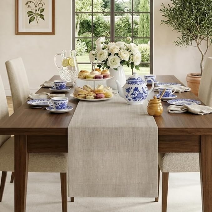 Classic Linen™ by D'Moksha Natural Table Runner 90 Inches Long, 100% Pure Linen by DMokshaHomes