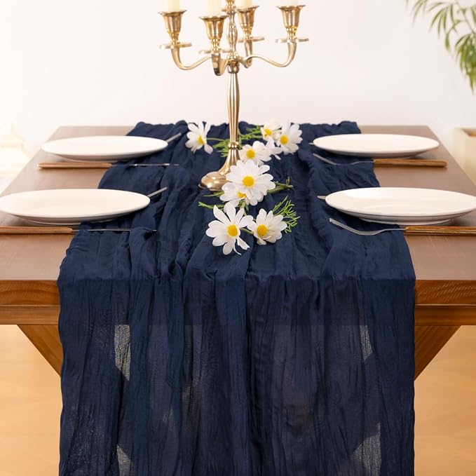 Cheesecloth Table Runner Summer Boho Wedding Birthday Party Home Decor | Navy - Image 6