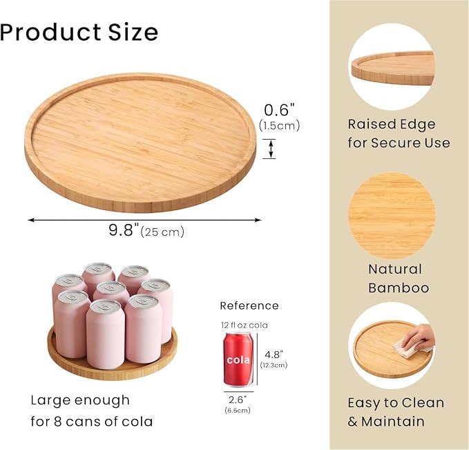 VERTORGAN Bamboo Serving Tray, 9.8 Inch Trays, Home Decor | Coffee Table Tray - Image 5