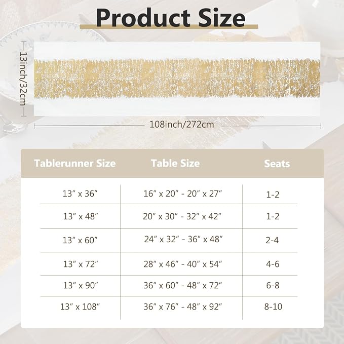 Metallic Style Gold Table Runner, Table Runners 108 Inches Long | Cotton Linen - Image 7