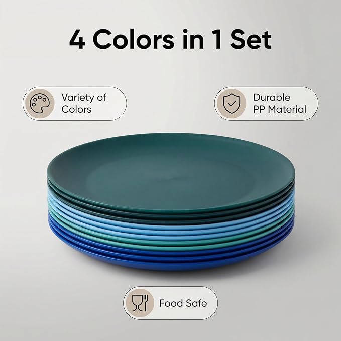 AOYITE 10 inch Plastic Plates Reusable Set 12, BPA Free Kids Plate Ocean | Food - Image 2
