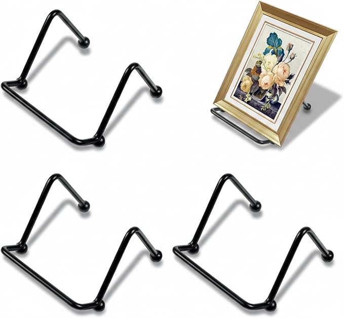 3 PCS Small Plate Stands for Display, 2 Inch Mini Metal Black Picture Frame by Unknown