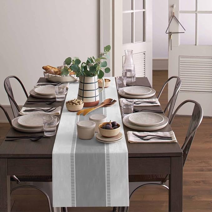 Grey and White Table Runners 16x72 inches Long, Farmhouse Linen Table Runner - Image 4