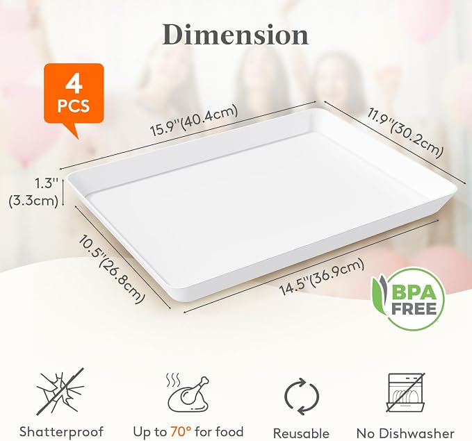 Lifewit 16" x 12" Extra Large Plastic Serving Trays - Image 2