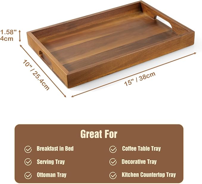 15 Inch Acacia Wood Serving Tray - Image 6