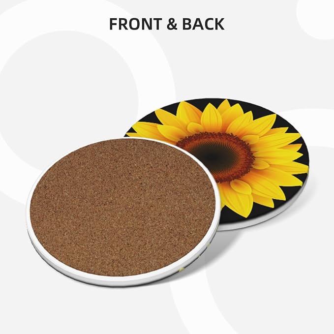 Sunflower Coasters Set of 4, Absorbent Ceramic Drink Coasters Cup Mat - Image 2