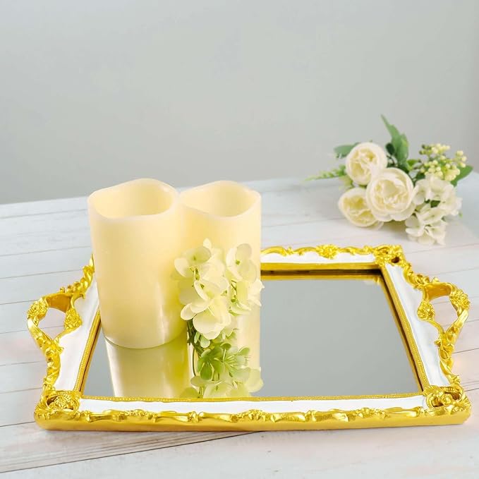 Efavormart Metallic White/Gold Resin Decorative Serving Tray by efavormart