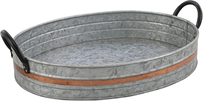 Galvanized Metal Serving Trays Iron Black Handles, Farmhouse Tray by Deconoor