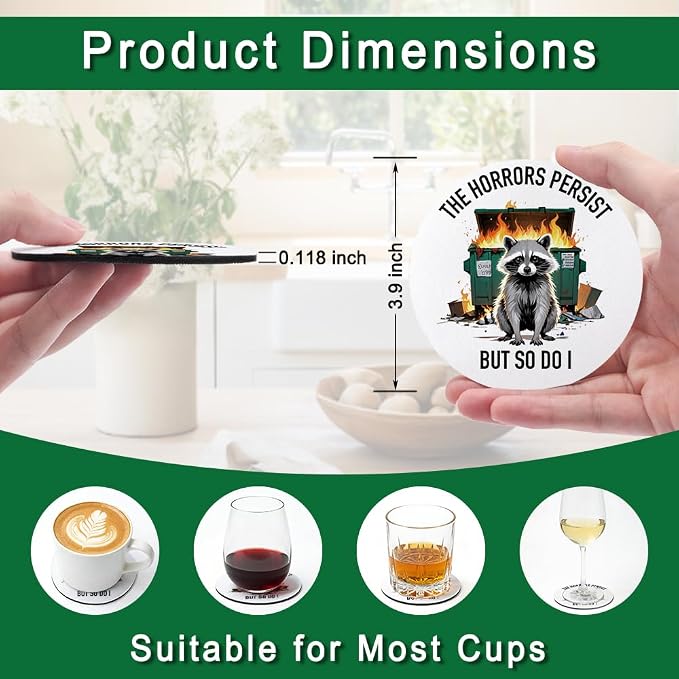 The Horrors Persist But So Do I Drink Cup Holder Coaster Set of 2, Funny - Image 2