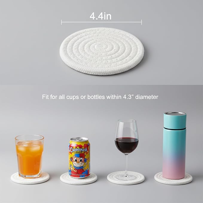 Drink Coasters Set of 8 with Holder, Cotton Woven | Absorbent cotton woven - Image 4