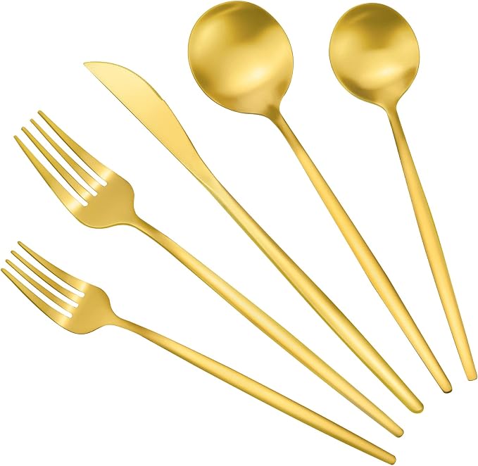 Matte Gold Stainless Steel Flatware Set by ROMAWARE
