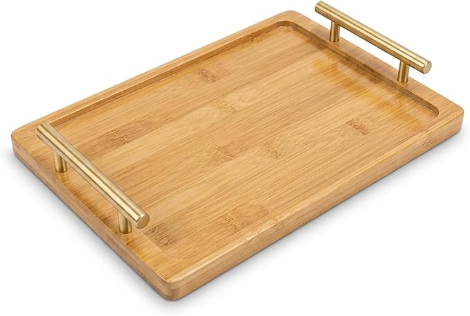 PEKER Wooden Serving Tray with Metal Handles, Ottoman & Home Décor, Wooden Food by Unknown