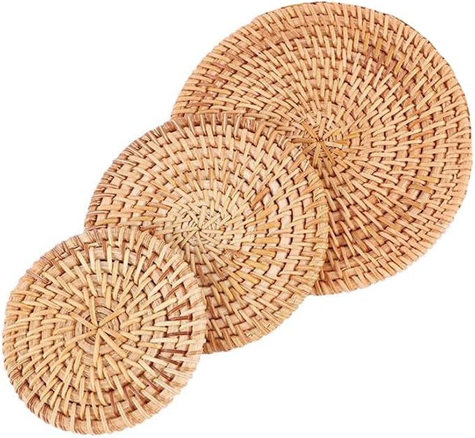 3Pcs Handmade Natural Rattan Coasters by Unknown