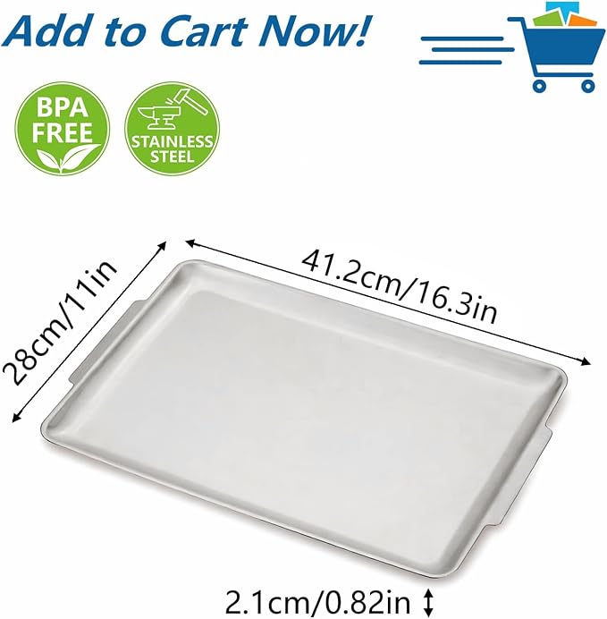 16.3" x 11" Large Serving Platters Set of 2, Stainless Steel Heavy-Duty Large - Image 4
