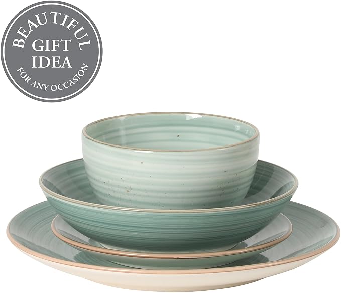 Gibson Home Stonebury 16 Piece Plates and Bowls Teal Dishes - Image 4