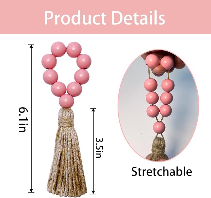 Napkin Rings Set of 12, Wooden Bead Elastic Tassel Napkin Ring | Tassel Napkin - Image 3
