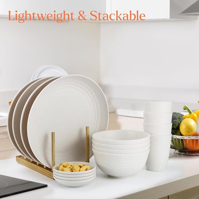 Wheat straw bowl and plate sets of 16 - Image 4