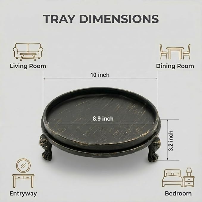 Black Decorative Tray, 11.8 Inch Round Tray - Image 2