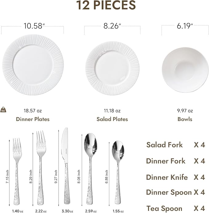 12Pc Bone China Dinnerware Set & 20Pc Flatware Combo Set - Image 2