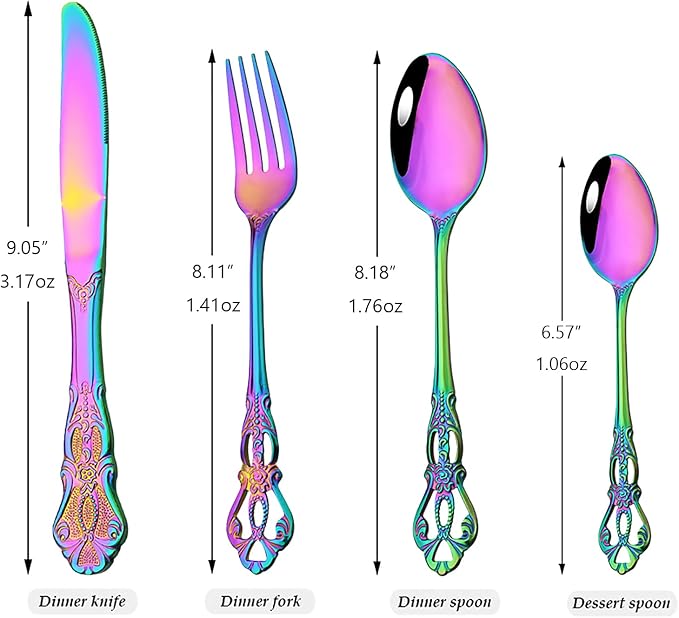 8-Piece Luxury Royal Silverware Set, 18/10 Stainless Steel Rainbow Flatware Set - Image 2
