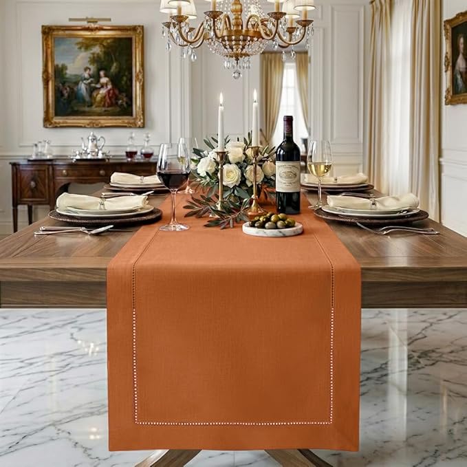 Signature Linen™ by D'Moksha Rust Table Runner 72 Inches Long, 100% Pure Linen by DMokshaHomes