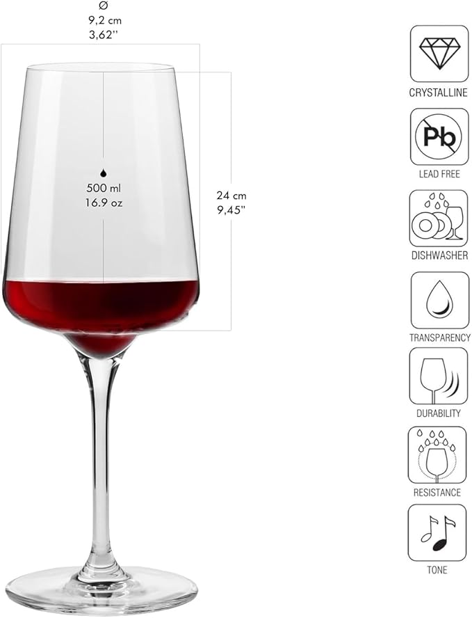Krosno Red Wine Glasses | Elegant Design | Set of 6 | 16.9 oz | Infinity - Image 2