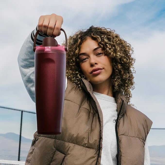 Owala FreeSip Sway Stainless Steel Water Bottle 30 oz Black Cherry - Image 8