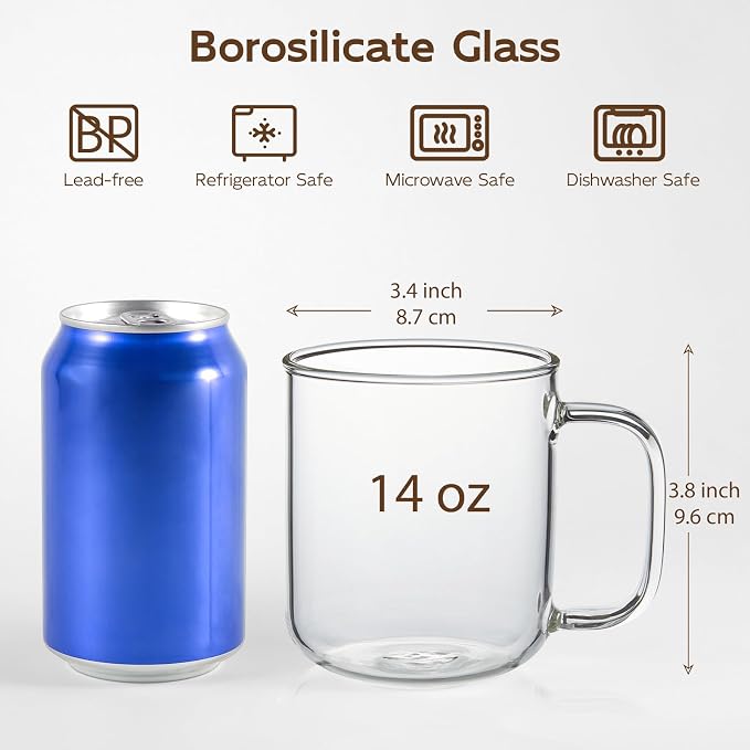 Glass Coffee Mugs, 14 oz iced coffee cups, Glass Mugs - Image 2