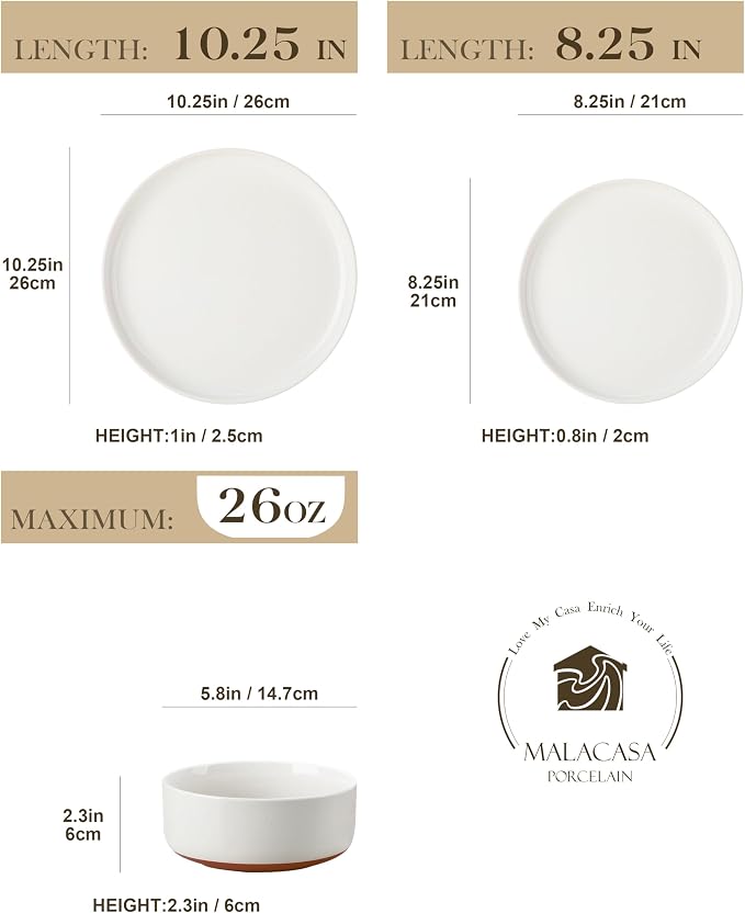 MALACASA Plates and Bowls Sets, 18 Pieces Modern Ceramic Dinnerware Set - Image 2