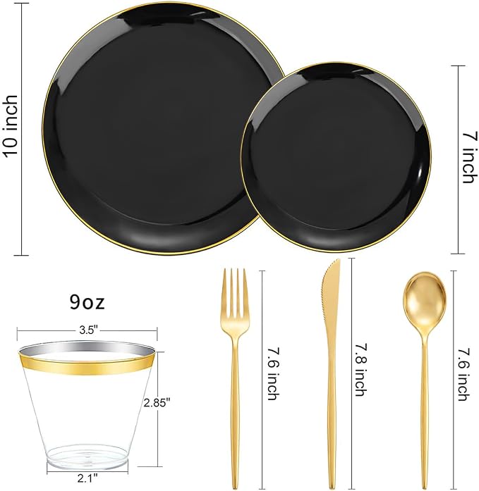 bUCLA 150PCS Black and Gold Plastic Plates - Image 2