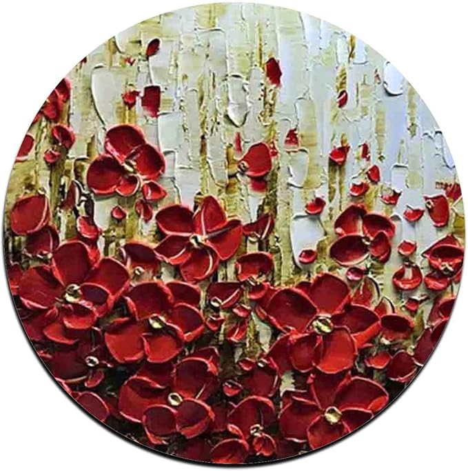 Red Watercolor Flowers Round Coaster Set-Made of Recycled Rubber-Set of 4 - Image 5