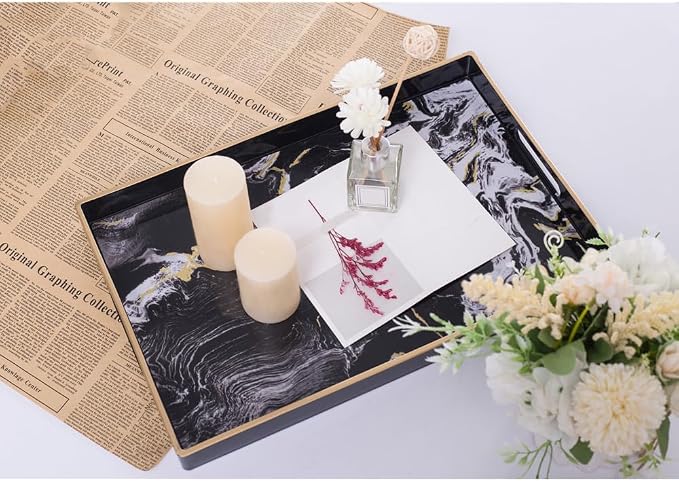 Black Decorative Tray, Plastic Rectangle Serving Tray - Image 7