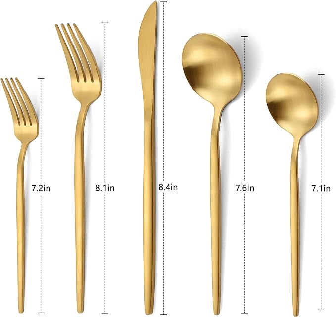 Matte Gold Silverware Set, VANVRO 40-Piece Stainless Steel Flatware Set - Image 2