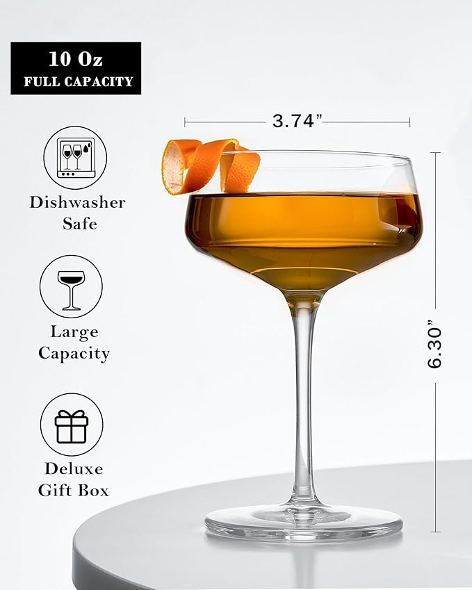 JBHO Martini Glasses, Crystal Coupe Glasses Set of 4, 10 Oz, Large and Fancy - Image 6