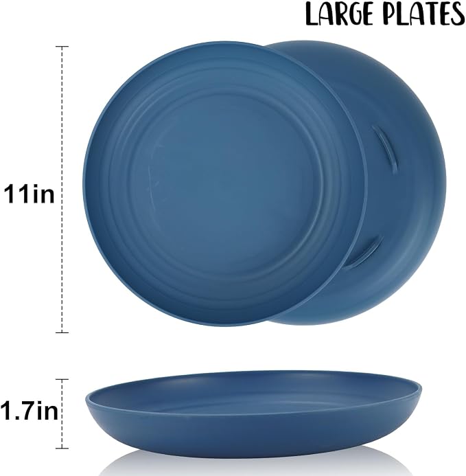 11 Inch Large Wheat Straw Plates 8 Pieces, Unbreakable Dinner Plates Reusable - Image 2
