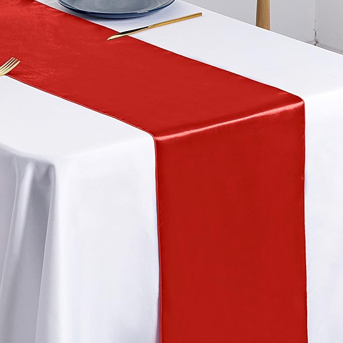 SiinvdaBZX 12 Pcs Red Satin Table Runner 12 x 108 inches Long | Bright Smooth - Image 5