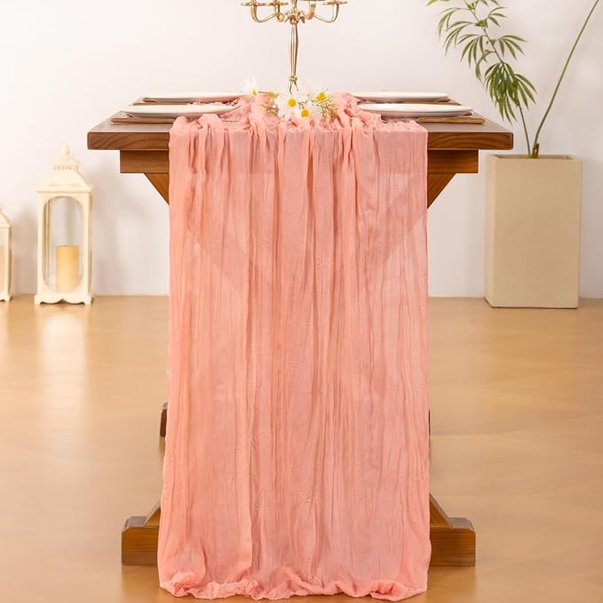 Cheesecloth Table Runner Summer Boho Wedding Birthday Party Home Decor | Coral - Image 3