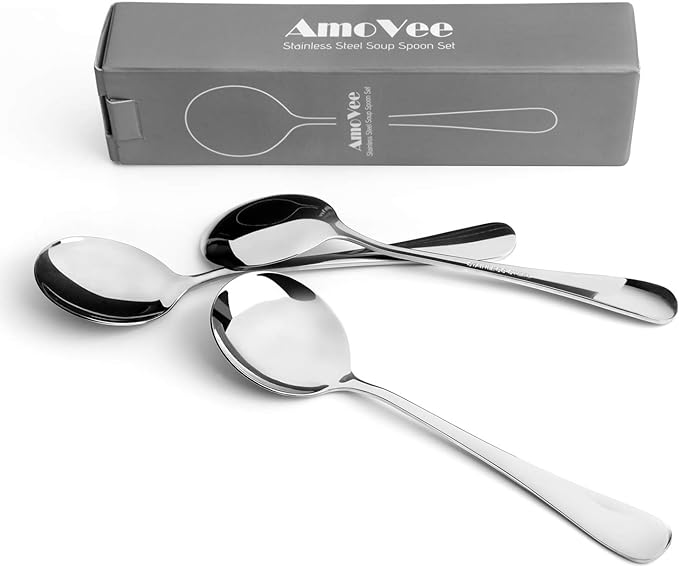 Soup Spoons, Wholesale Spoons Silverware, Round Stainless Steel Spoon Set of 8 - Image 3